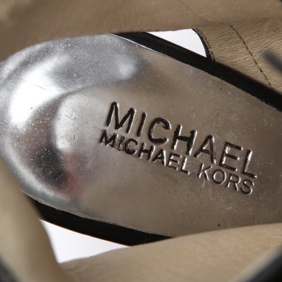 Michael Kors Leather Peep Toe Booties Ankle Shooties Boots Buckles Zippers Black - Picture 11 of 12